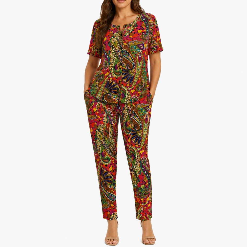 Vintage Diana Marco Boho Paisley Outfit Set Womens Size 16 Dopamine Festival